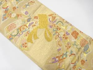 アンティーク　束ね熨斗に花・古典柄模様織り出し袋帯(材料)